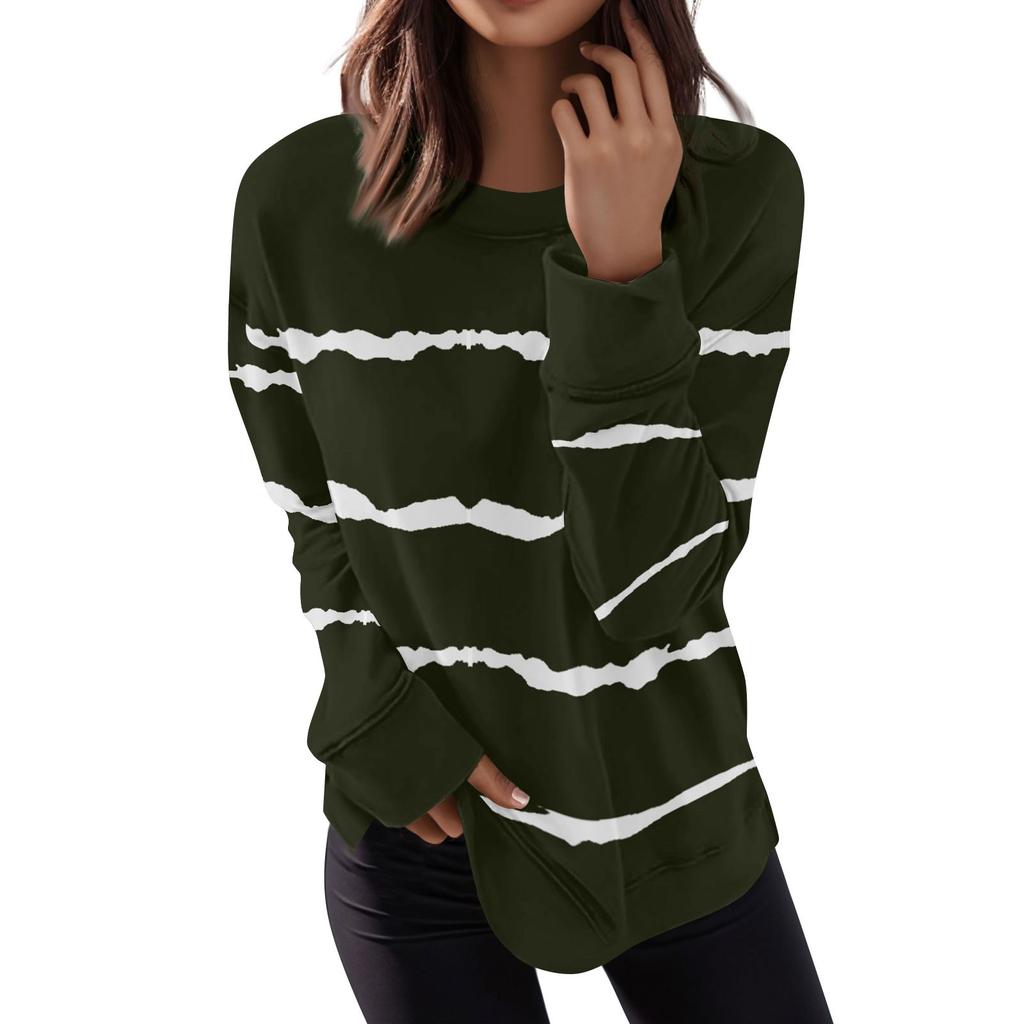 Women's Casual Contrast Color Long Sleeve Top Pullover Sweatshir