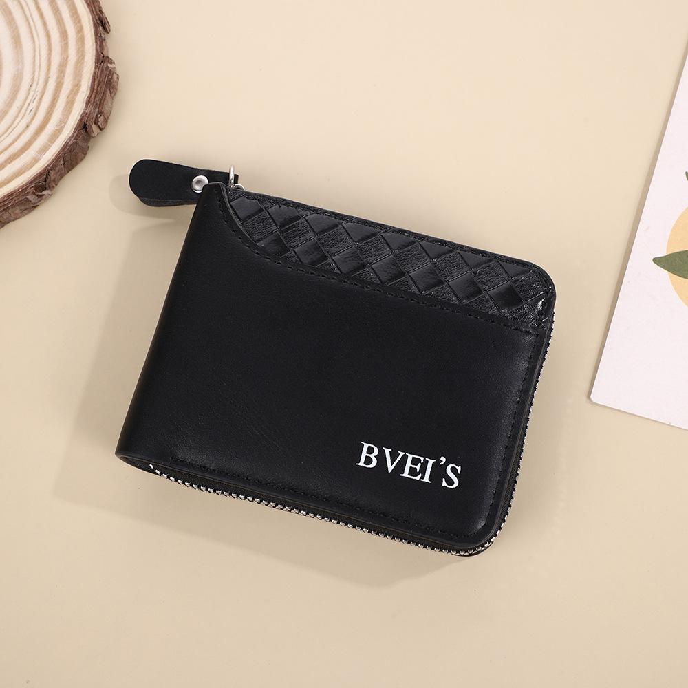 Trendy Men's Woven Patchwork Zipper Wallet Coin Bag, European & American Style