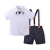 Completo estivo per ragazzi in stile britannico: Completo 3 Pezzi: Pantaloni a Spallina Sottile e Camicia a Maniche Corte