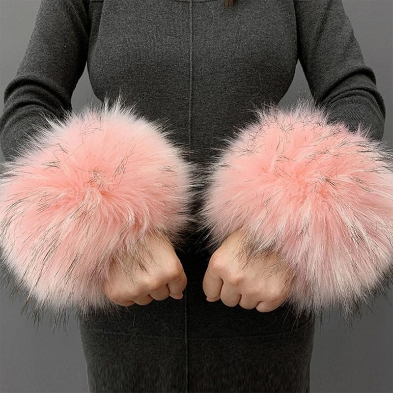 Faux Fur Cuffs Arm Warmers Furry Wrist Cuffs Holiday Costume Accessory for Women