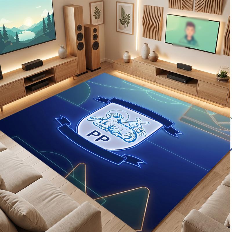 Preston North End Football Print Crystal Velvet Rug, Comfortable Water Absorbent Non Slip Indoor Floor Carpet