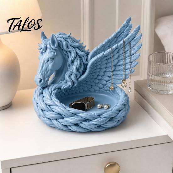 Entryway Catchall Tray 3D Printed Pegasus Jewelry Organizer Bowl, Winged Horse Trinket Tray, Elegant Small Item Storage Bowl Sculpture Desktop