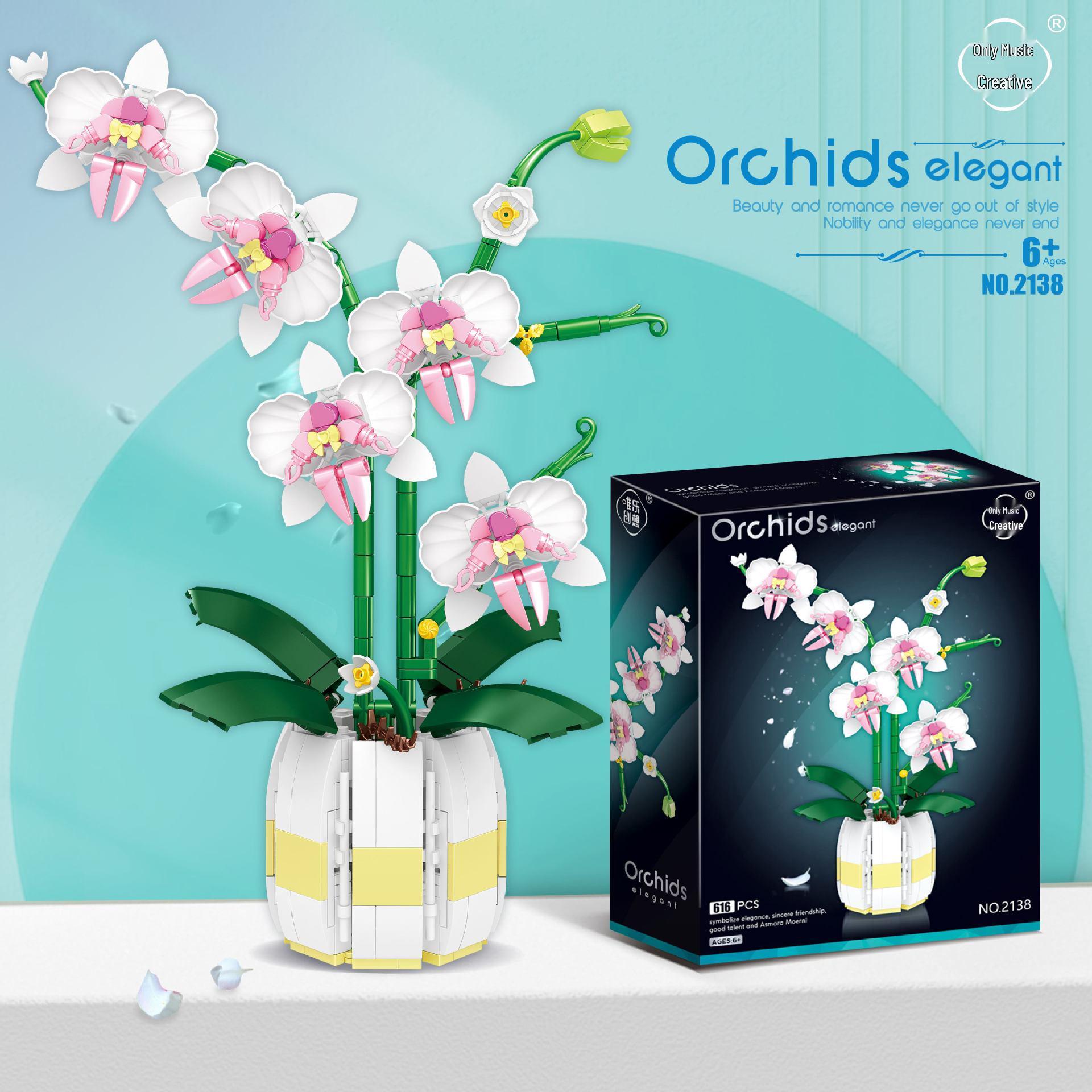 

Orchid Phalaenopsis Flower Bouquet Building Blocks - Valentine s Day Gift for Girls, Decorative Arrangement Ornament