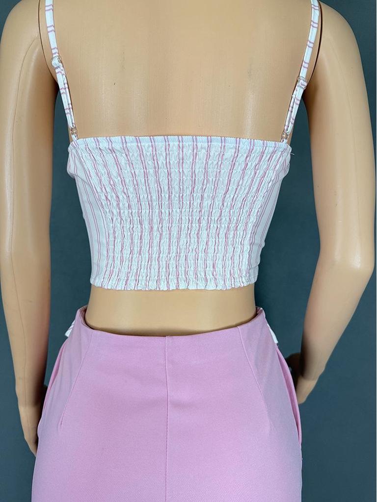 European-American Design Women's Striped Floral Tube Top & Straight-Leg Pants Set