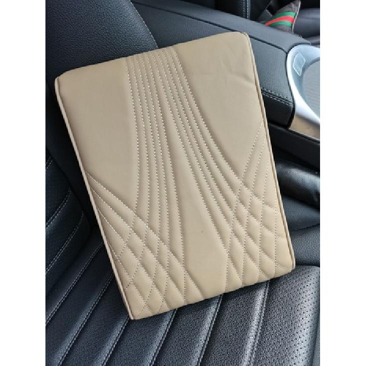 Car Armrest Pad Cover PU Leather Center Console Box Cushion Mat Protector Beige