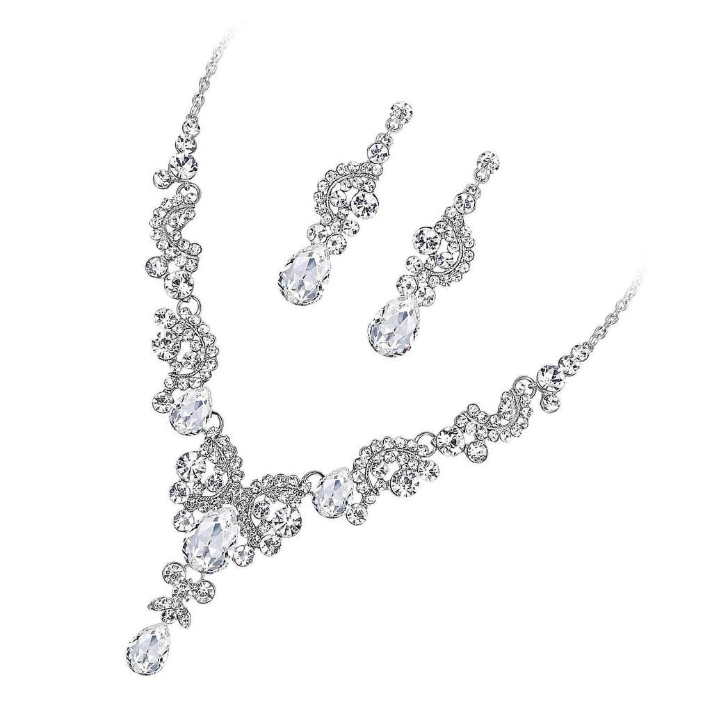 Bridal Crystal Necklace Earrings Set Women Decorative Jewelry for Wedding Anniversary