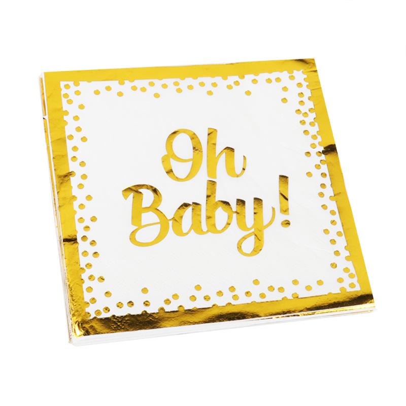 Gold Oh Baby Disposable Tableware Set Paper Plates Cups Napkins Birthday Party Decor Baby Shower Event Party Supplies