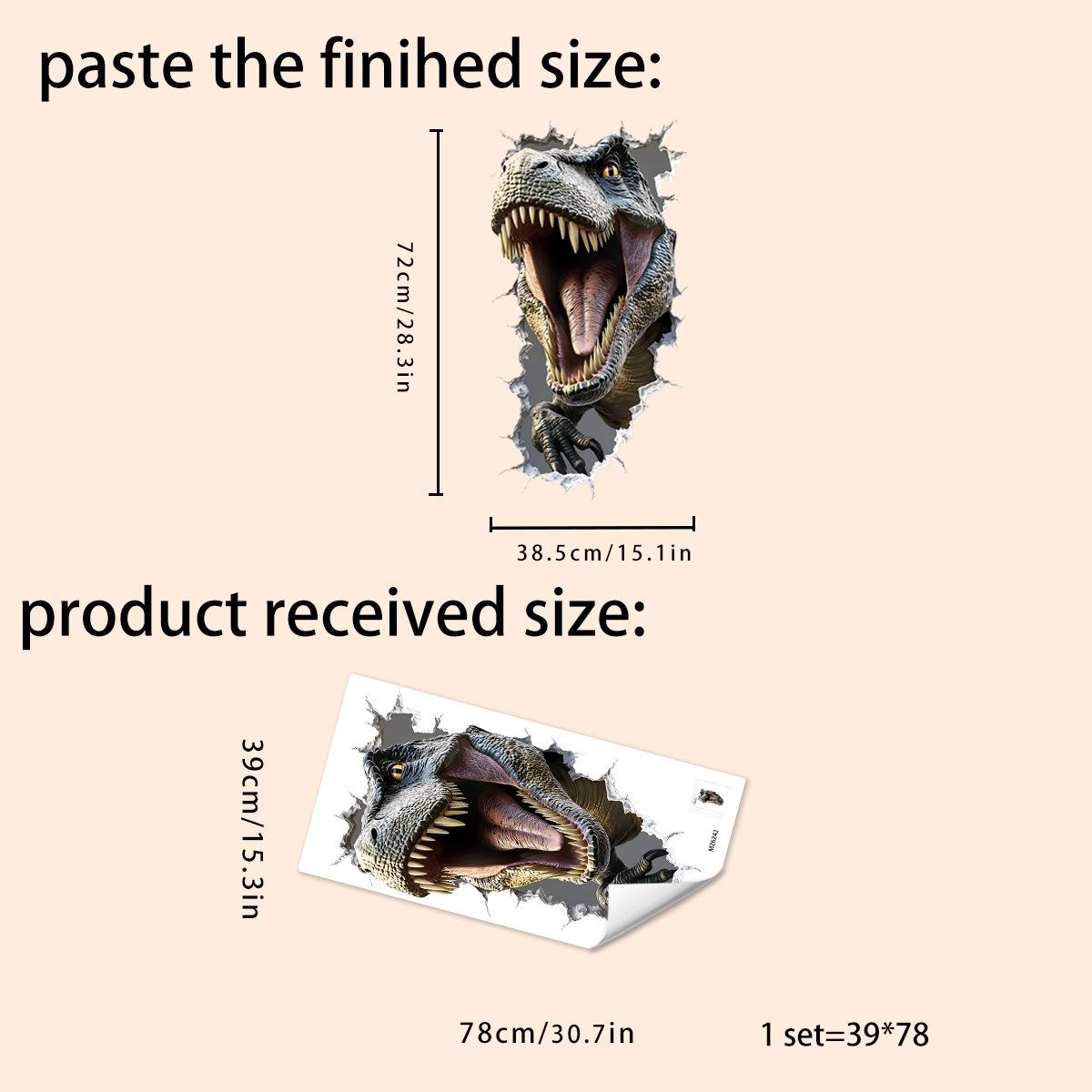 

3D Dinosaur Breaking Through Wall Self Adhesive Sticker for Kids Boy Bedroom Door Wall Home Decor 39x78cm