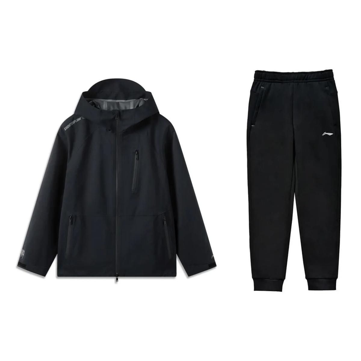 

Li-Ning Waterproof Windproof Loose Outdoor Hiking Hard Shell Jacket Logo Print Warm Cuffed Knitted Pants Casual Sports Suit AEMU049-2+YKLT397-1 XL