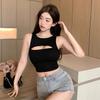 Summer new style black short hollow T-shirt for women, thin, breathable and versatile base layer