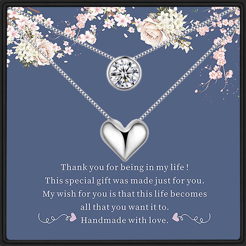 S925 Sterling Silver Heart Pendant Double Layer Necklace for Women - Versatile Clavicle Chain Gift