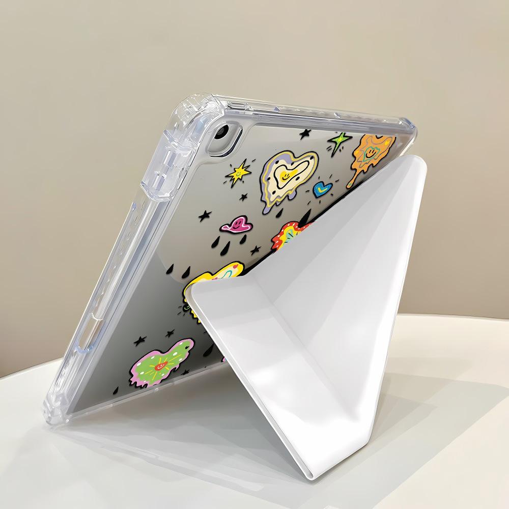 Graffiti Love Y Fold Sticker Tablet Protective Case for iPad 11 Inch Transparent iPad Pro 13 with Pen Slot