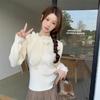 Gentle Wind Design Sense Bow Tie Apricot Sweater Bottoming Shirt Women's Thickened Slim Fit Knitted Sweater