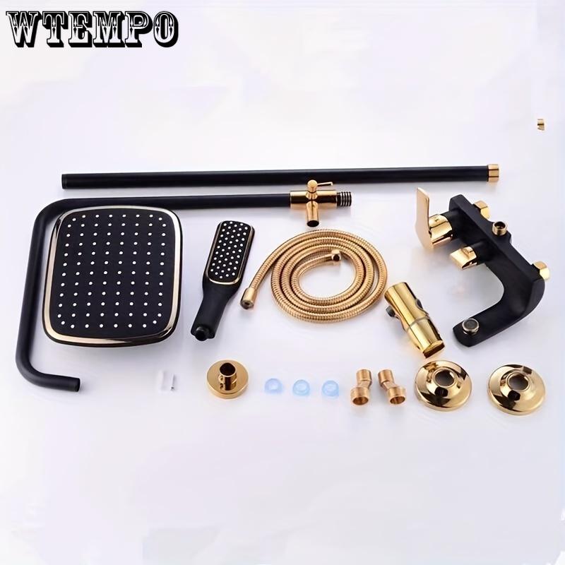 1 sistem de duș din cupru combo de înaltă presiune cu precipitații și duș portabil, set complet de baie cu funcție dublă, caldă și rece, cu spray superior reglabil