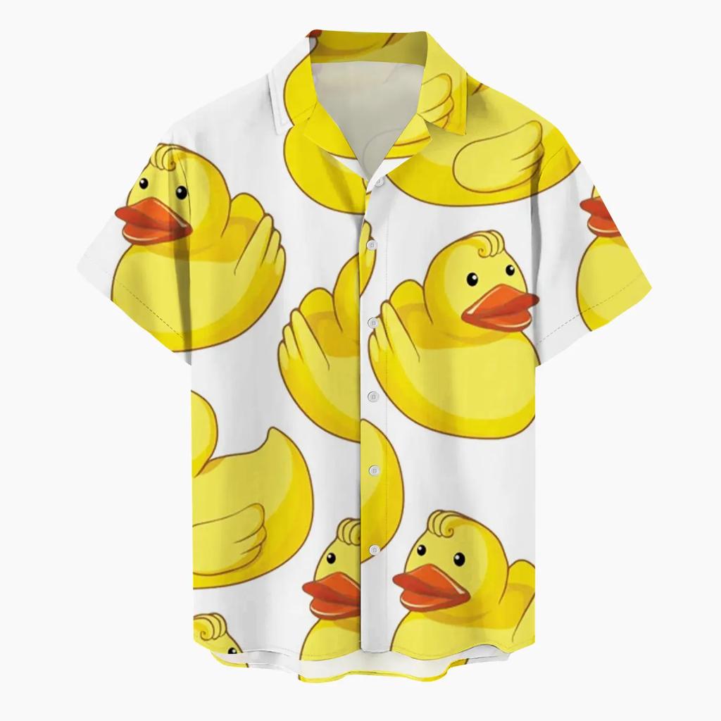 New Men's Shirt Little Yellow Duck 3D Printed Funny Hawaiian Beach Tops Short Sleeve Casual Fashion Blouse Social Shirt