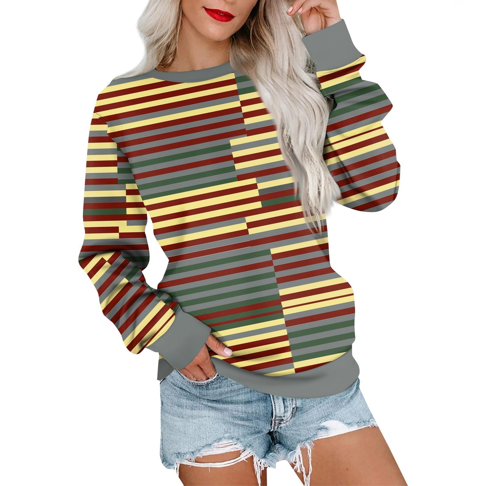 

Свитшот с длинным рукавом для женщин с полосатым принтом, футболки, блузки, повседневные, больших размеров, базовые топы, пуловеры XXL жёлтый