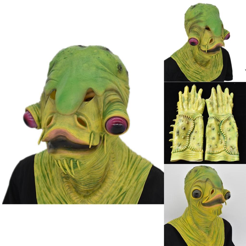 Halloweenská strašidelná maska zelené ryby s drápy pro cosplay a kostýmové večírky