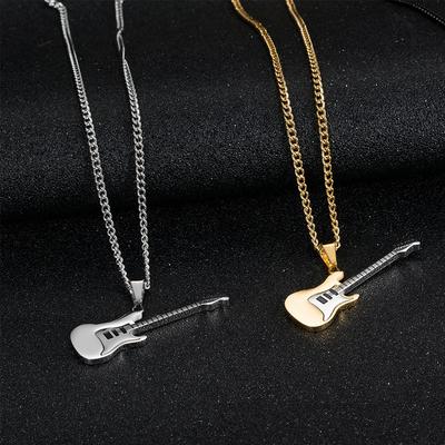 European and American Titanium Steel Guitar Pendant Mens Metal Instrument Necklace