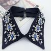 Handmade Women's Accessory Removable Fake Collar with Rhinestone & Beaded Applique Detachable Shirt Choker Fabric Material