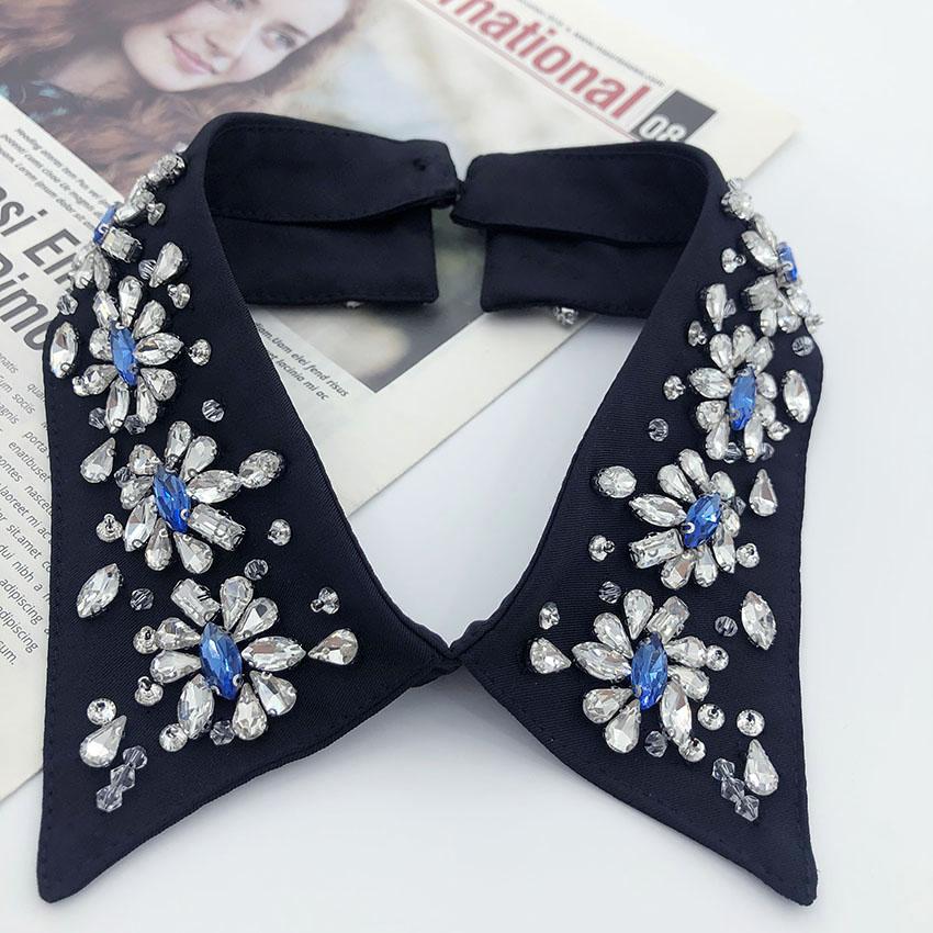 Handmade Women's Accessory Removable Fake Collar with Rhinestone & Beaded Applique Detachable Shirt Choker Fabric Material