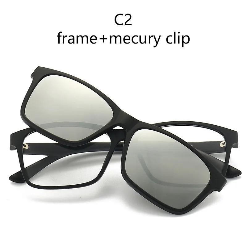 6 In 1 Polarized Clip Optical Magnetic Sunglasses Clip On Magnet Prescription Myopia PC Glasses -0.5 TO -6.0 Square Frame
