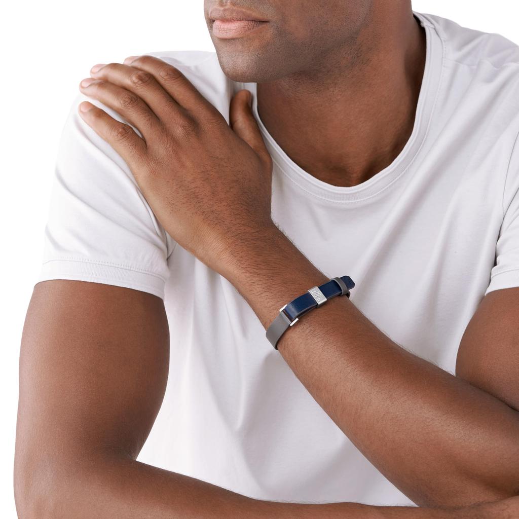 Emporio Armani Blue and Gray Leather Strap EGS2918040 Men's Bracelet,