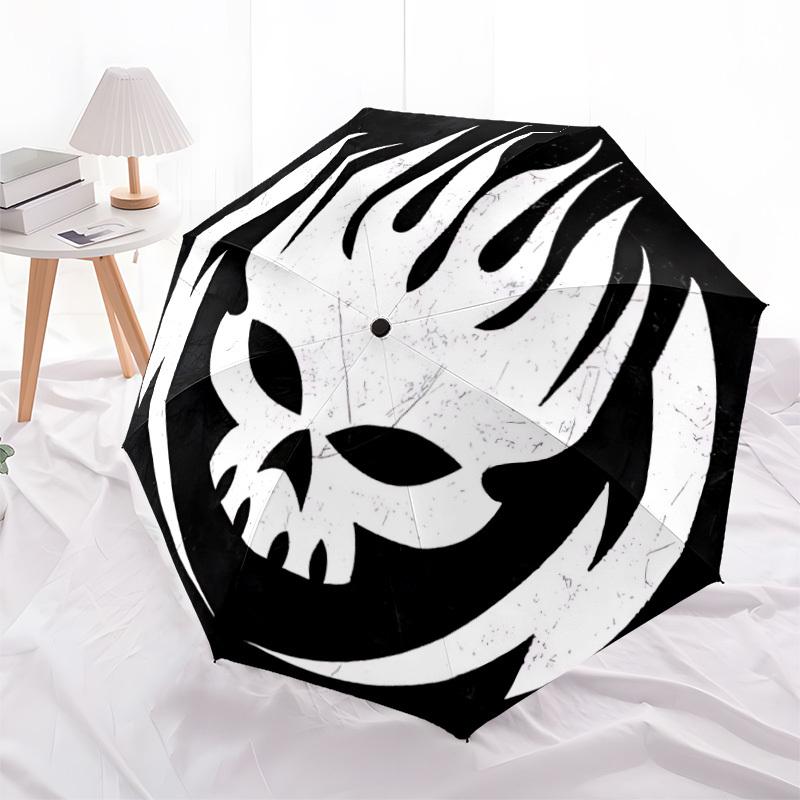1pc Skull Flames Automatic Folding Umbrella & Self-Folding Canopy - Heavy-Duty 8-Rib Iron Frameyy251231066