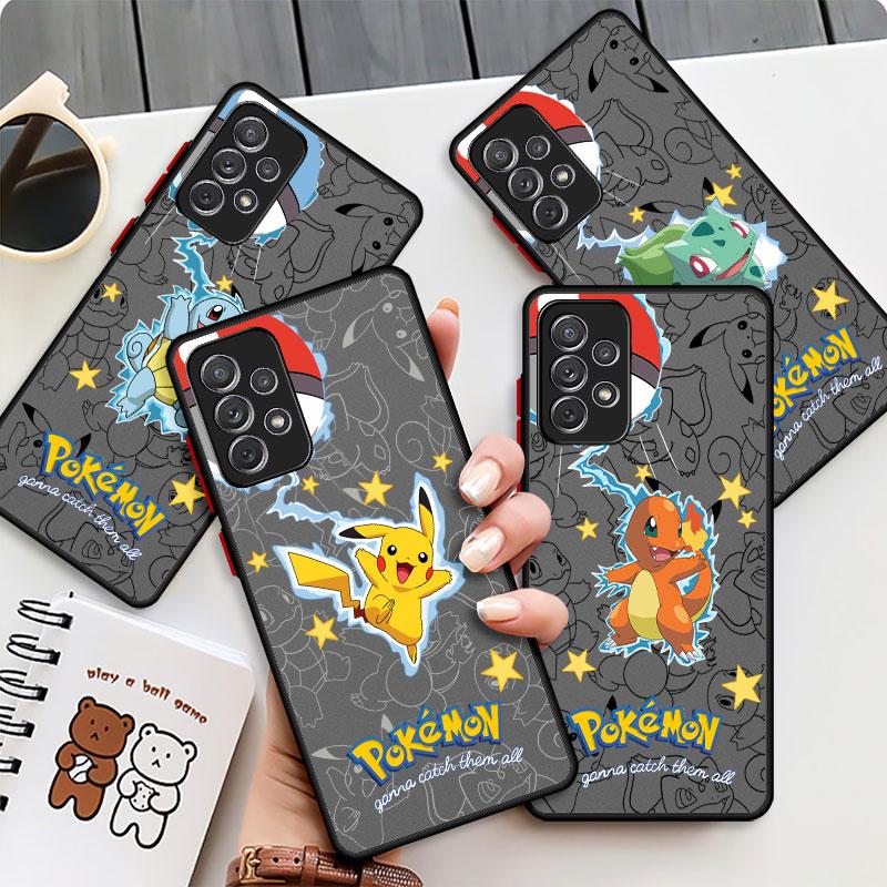 

Pokemon Pikachu Matte Case For Samsung Galaxy A52 A12 A51 A32 A21s A71 A32 5G A12 A22 A53 A70 A50 A30 Hard Phone Shell
