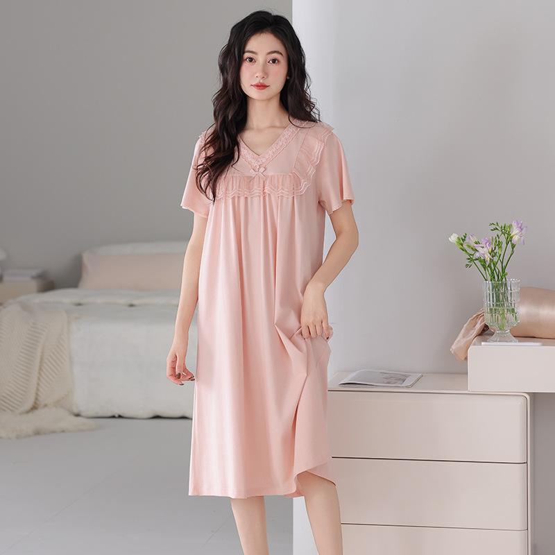 Pajamas women's summer cotton short sleeves 1011 new simple and high-end pregnant women can wear loose loungewear dresses