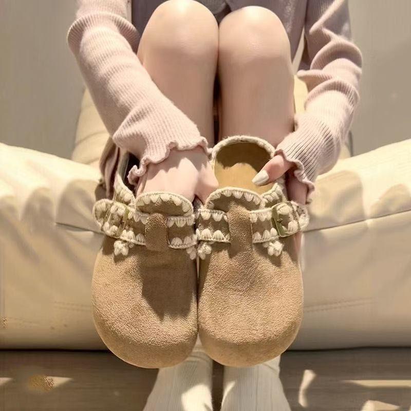 Lazy with skirt retro Birkenstock half slippers 2025 autumn and winter new popular flat-bottomed bag head slippers women's wear