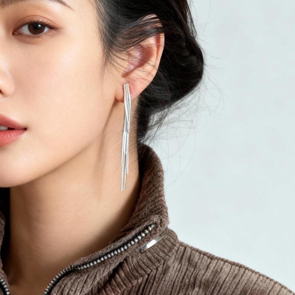 Elegant Silver Fringe Clip-On Earrings for Women - No Piercing Needed, High-End Everyday Design
