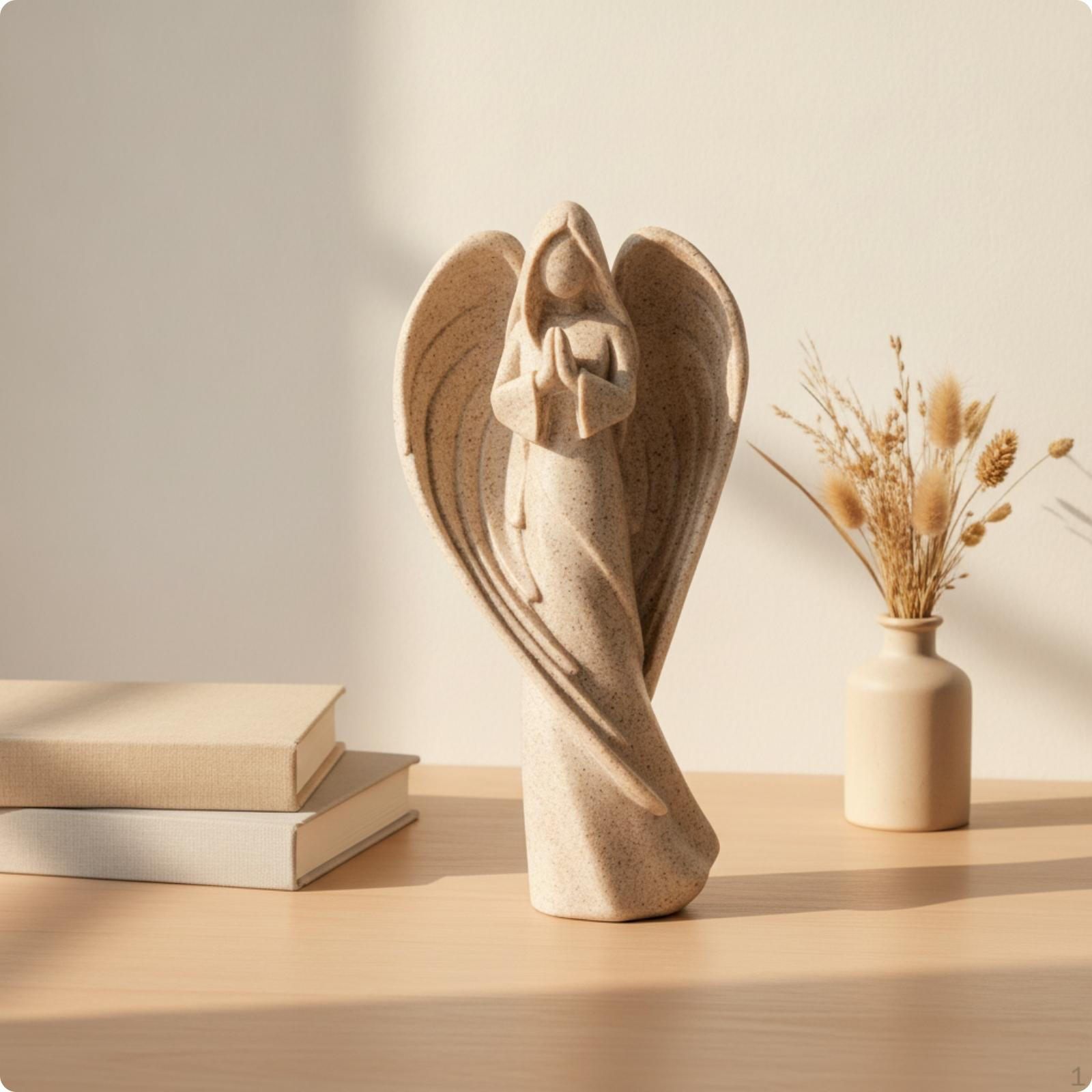 Angel Figurine Indoor Statue TranquilInfluenced Sculpture with Feathered Appendages for