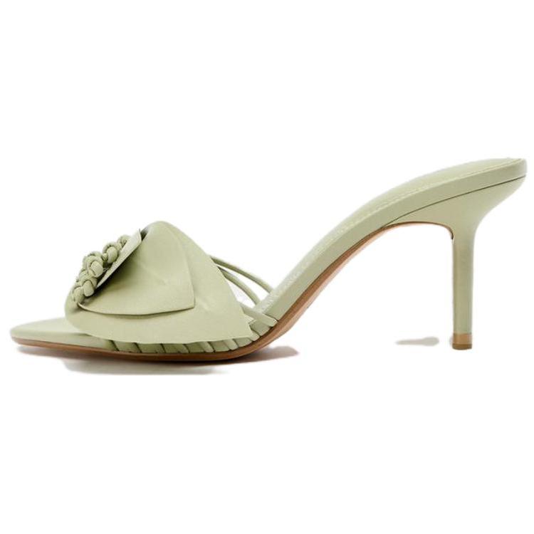 ZARA Fashionable Comfortable Floral Decorated High Heel Slide Sandals Women sandals Green 11310610069