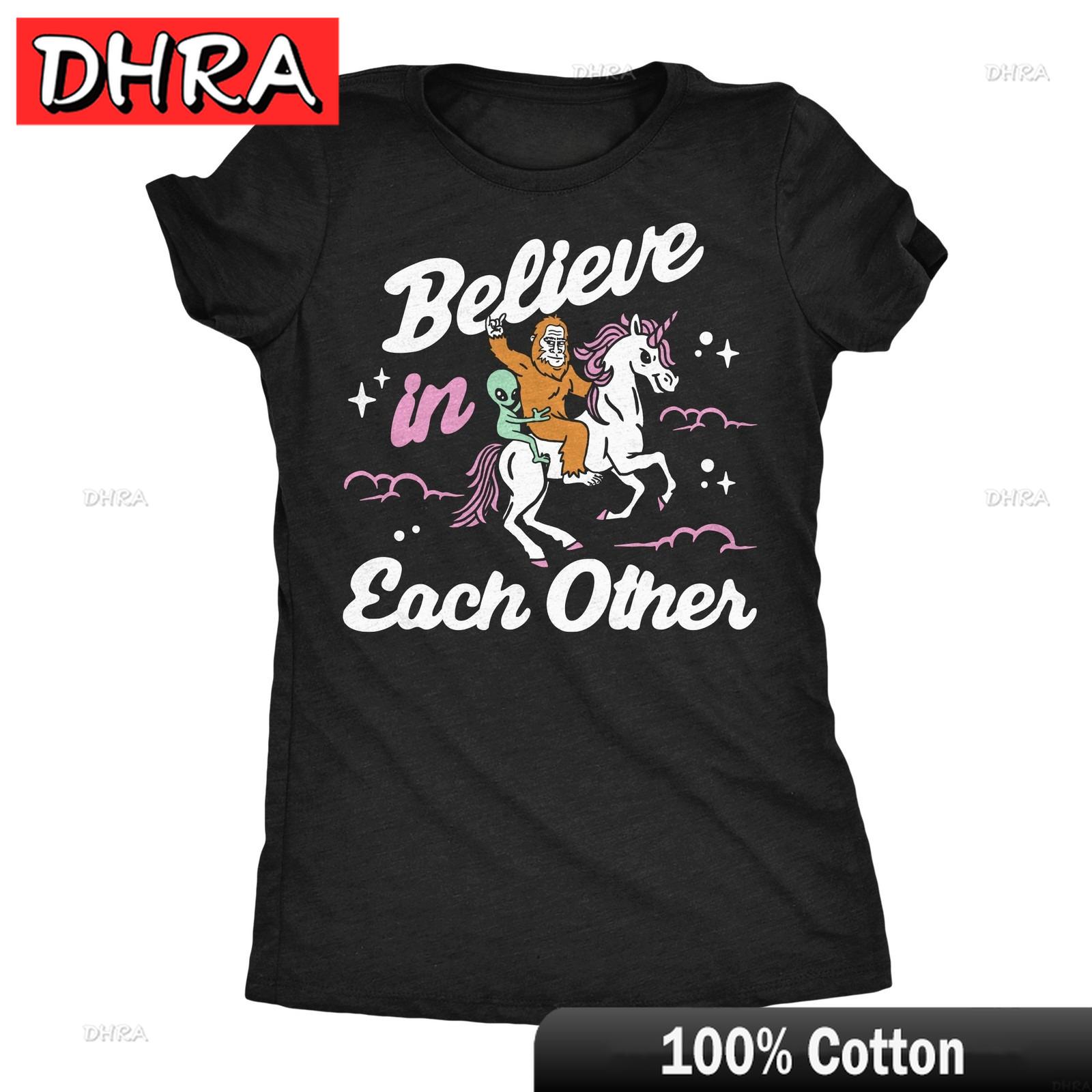 Womens Funny T Shirts Believe in Each Other Sarcastic Alien Bigfoot Unicorn Printed Tee Trendy Aesthetic T Shirts Grunge Classic S