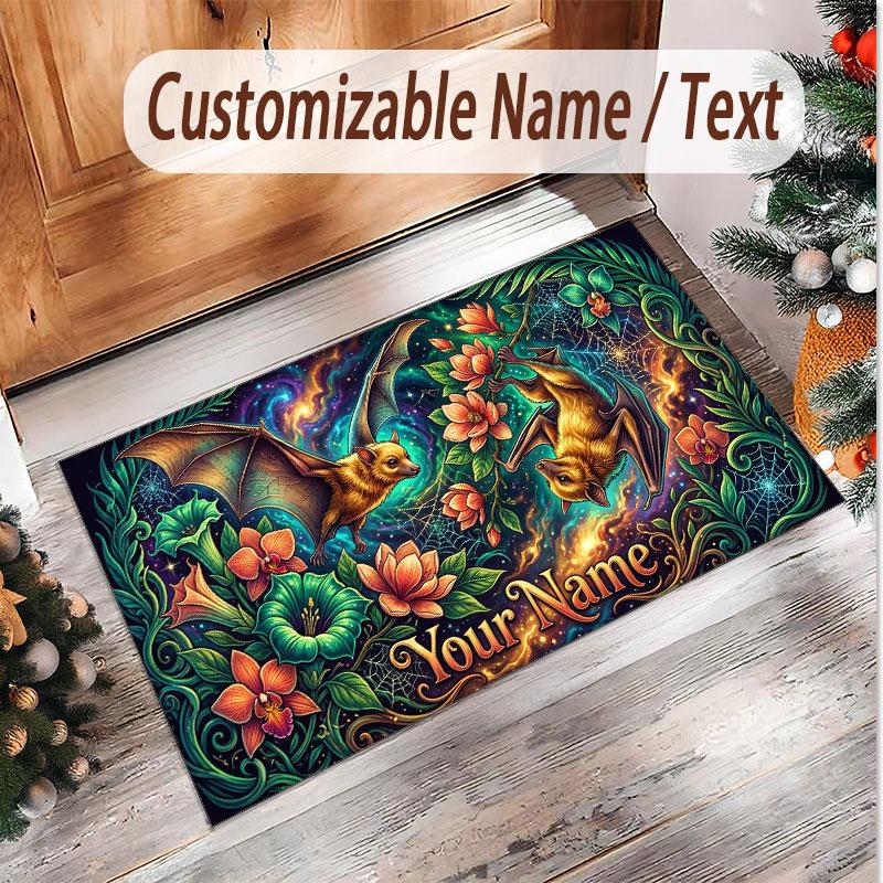 Rose Floral Theme Soft Crystal Velvet Rug Custom Name & Text Print Non Slip Floor Rug for Bedroom Living Room