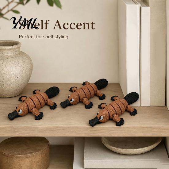 Fun Handheld Fidget Ornament 3D Printed Articulated Platypus Figurine, Flexible Joint Toy, Cute Small Animal Collector Item Desktop for Home