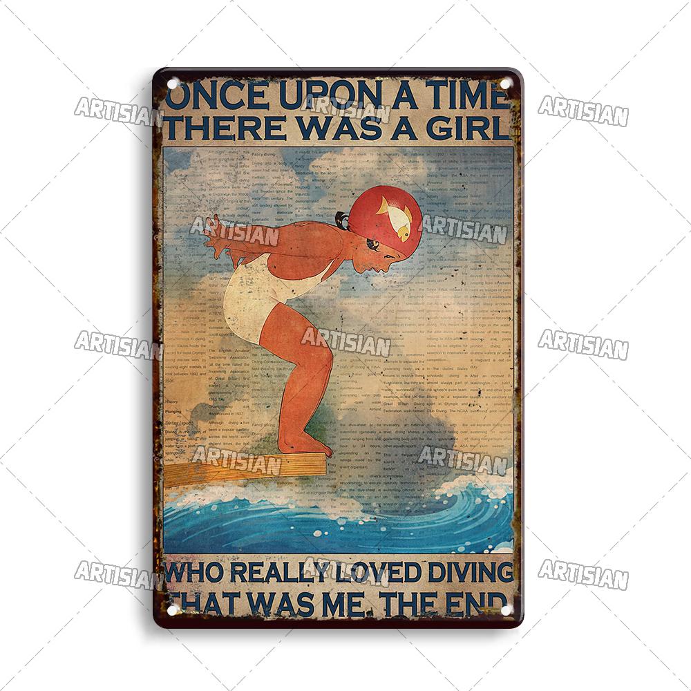 Artisian Sport Metallschild Schwimmen Blechschild Tauchen Dekoratives Poster Wanddeko Garage Bar Pub Club Hotel Café Küche Zuhause