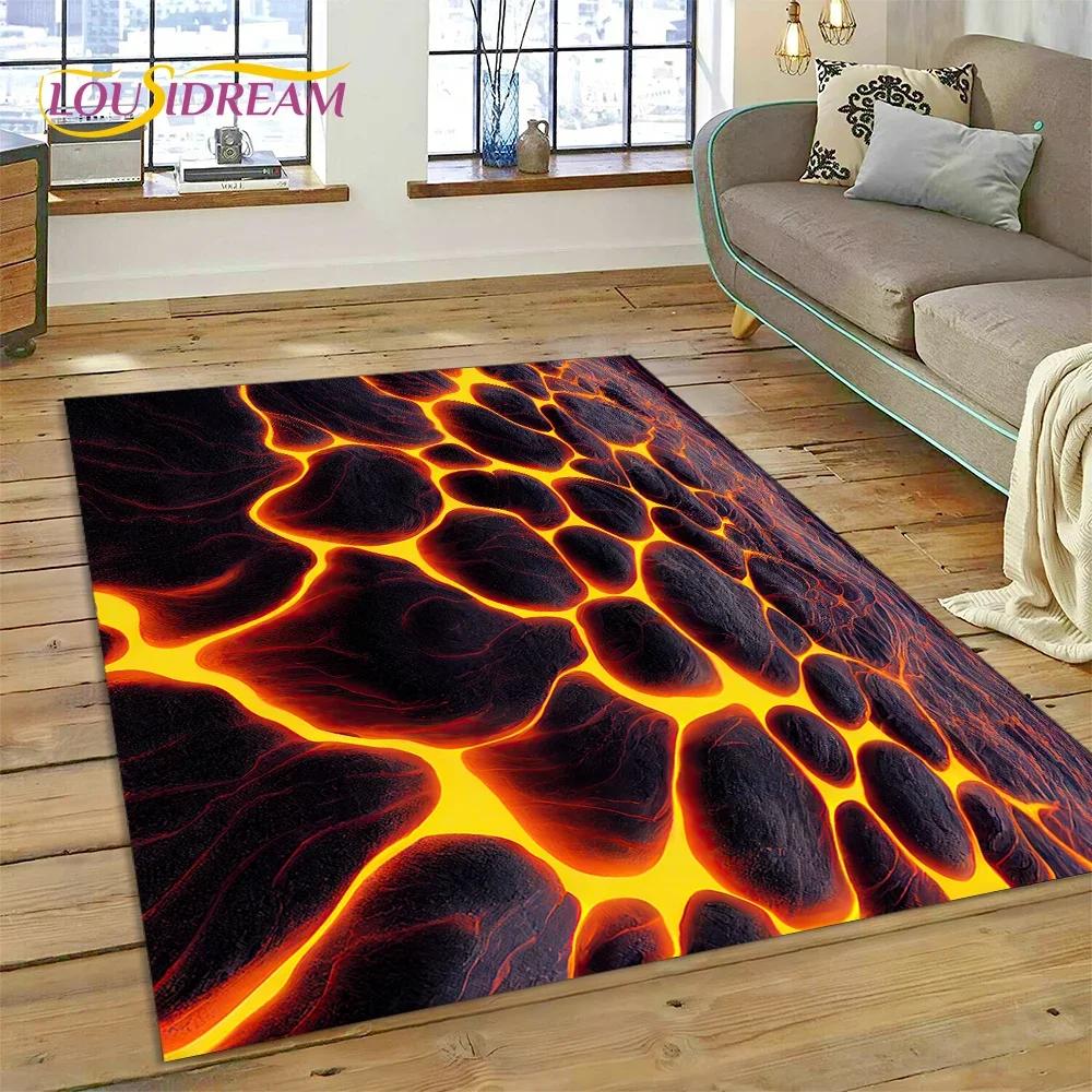 3D Volcano Lava Magma Carpet Rug for Bedroom Living Room Home Sofa Decoration,Children Game Large Decor Floor Mat Non-slip Gift