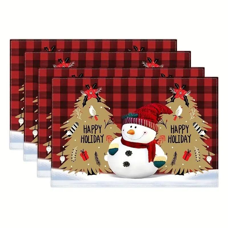 1PC Christmas Tree Santa Claus Snowflakes Print Placemats Christmas Table Mat Linen Placemat for Kitchen Dining Table Decoration