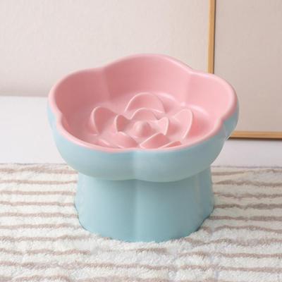 Elevated Cat Bowl Slow Feeder Ceramic for Small Dogs Dry and Wet Cute Fit Dishwasher Eating