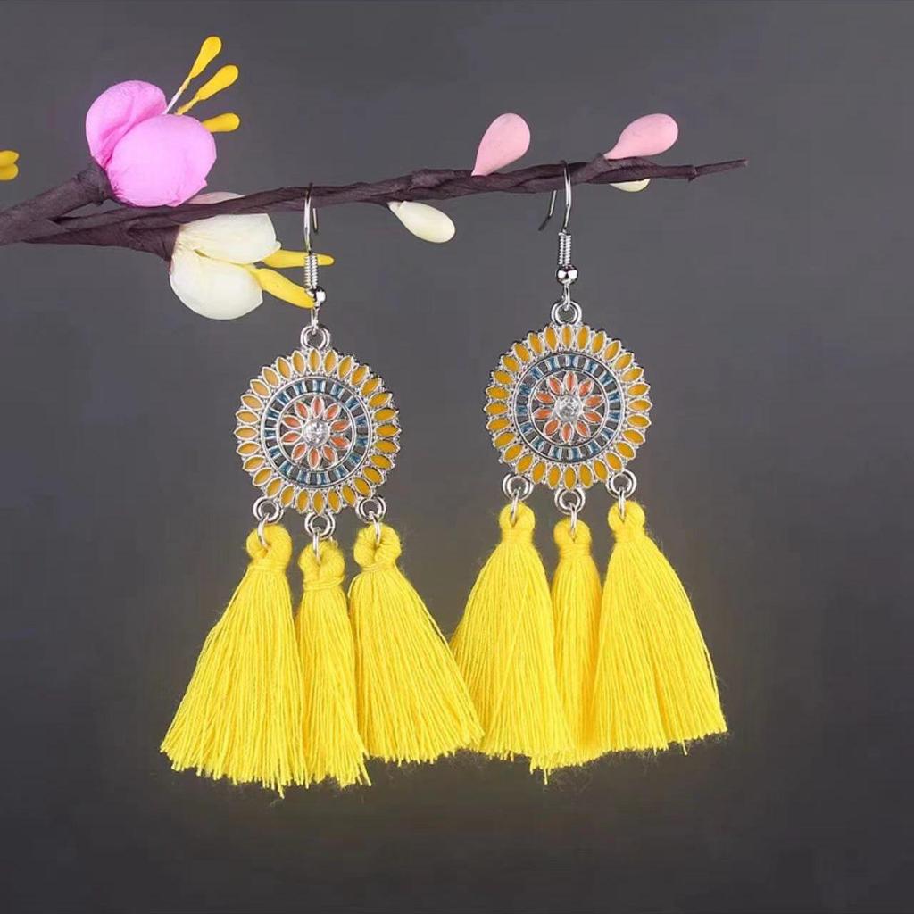 Bohemian Turquoise Owl Dream Catcher Tassel Earrings for Women