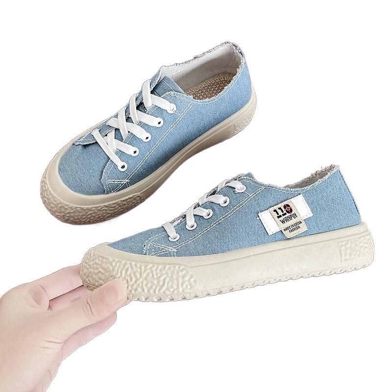 Women's Canvas Sneakers, Thick Soled Denim Sneakers, Women's Lace Up Flat Canvas Board Shoes, Women's Sapatos Femininos