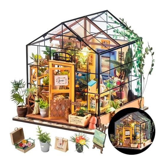 Rolife Dollhouse Miniature House Miniature Kit Flower Shop with LED Plastic Model Living Room DIY Doll House Figure Accessory Toy Interior Easy to