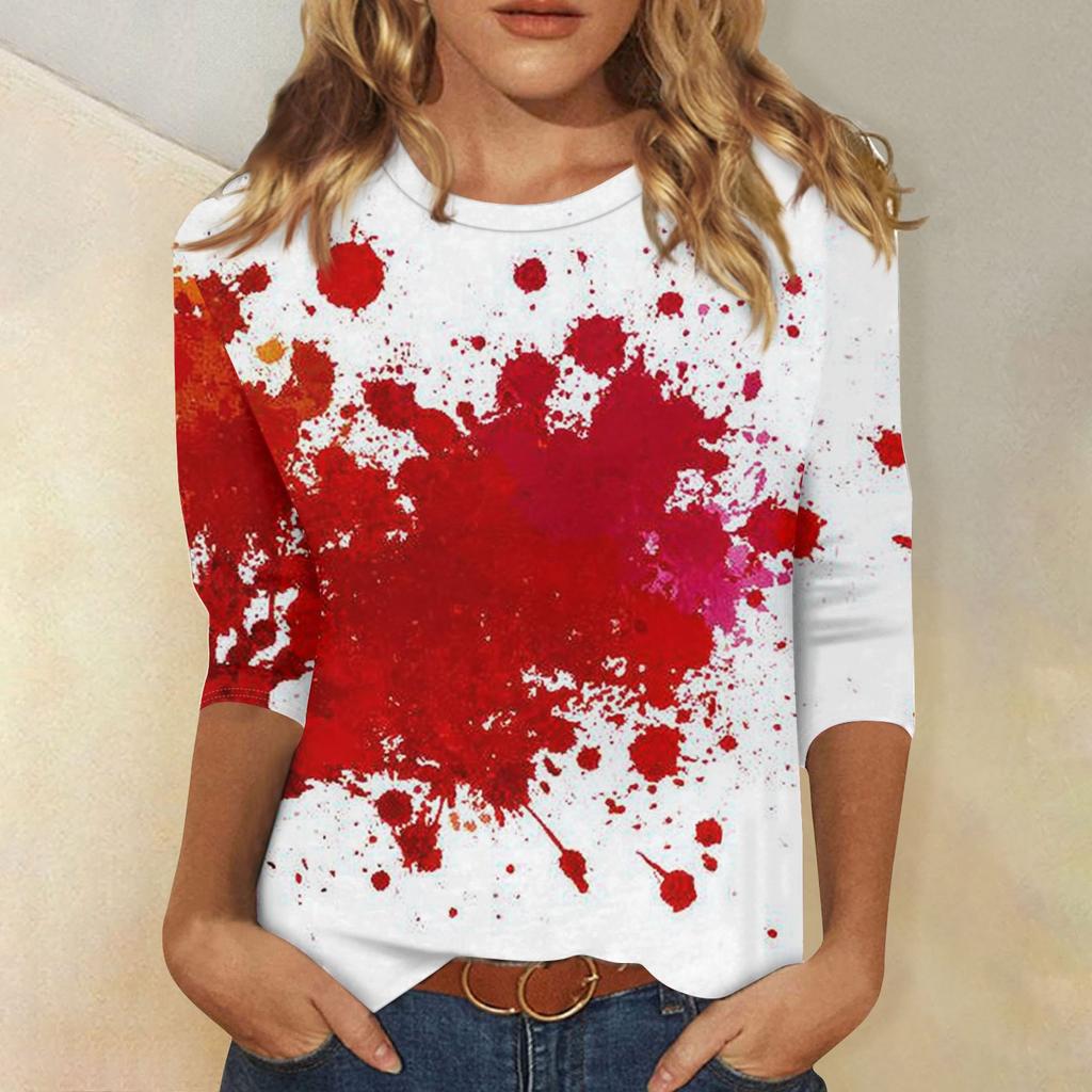 Women's Fashion Casual Three-quarter Sleeve Halloween Printed Round Neck Top