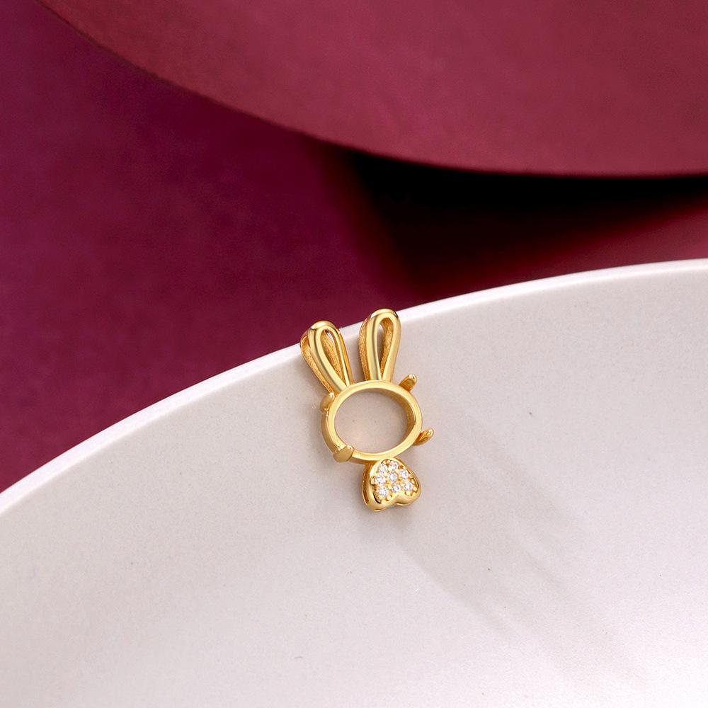 Gold-Plated 925 Sterling Silver Egg-Shaped Rabbit Pendant with Prong-Set Unset Setting, Handmade Exquisite Light Luxury 7x9 Fashion Style.