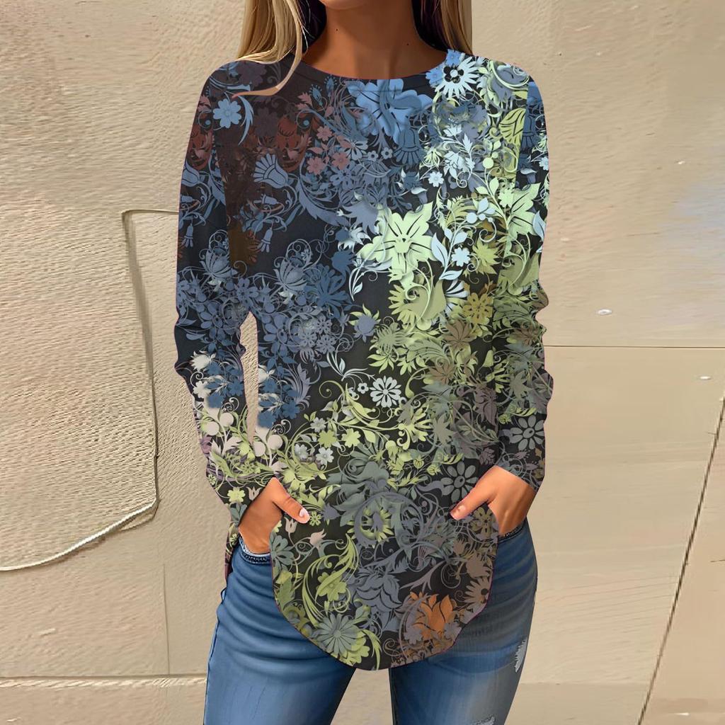 T-shirt da Donna Estiva a Manica Lunga con Stampa 3D Moda Versatile Traspirante Tendenza Casual