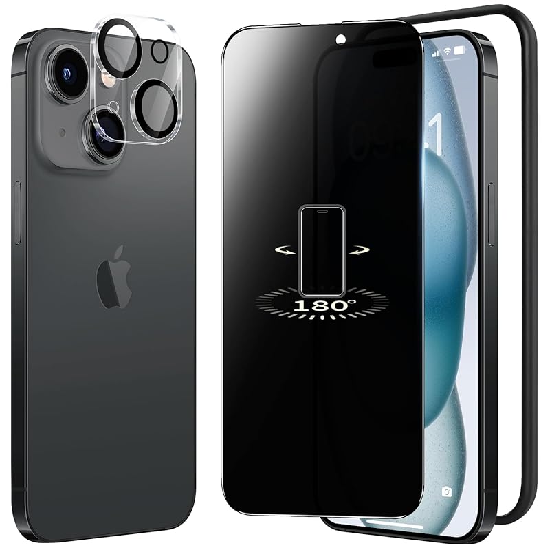 

Boesklenn iphone15 glass film Peep prevention [1 piece]+phone15 Camera protection [1 piece] Made of Asahi glass material 9H hardness Shockproof