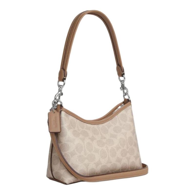Coach Laurel 19 Small Shoulder Bag Signature Canvas Women Mini Hobo Handbag Two Detachable Straps Shoulder Crossbody Casual Gift CBH15-SVPWH