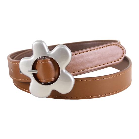 Imitation Leather Women Belt Metal Flower Pin Buckle Adjustable Design