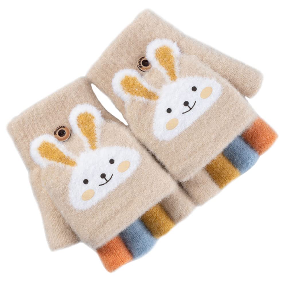 Eigenn Knit for Boys and Mitten Thick and Warm for Fall and Perfect for Playing In the Animal and School Ages Kids' Gloves, Girls, Half-Finger Covers,